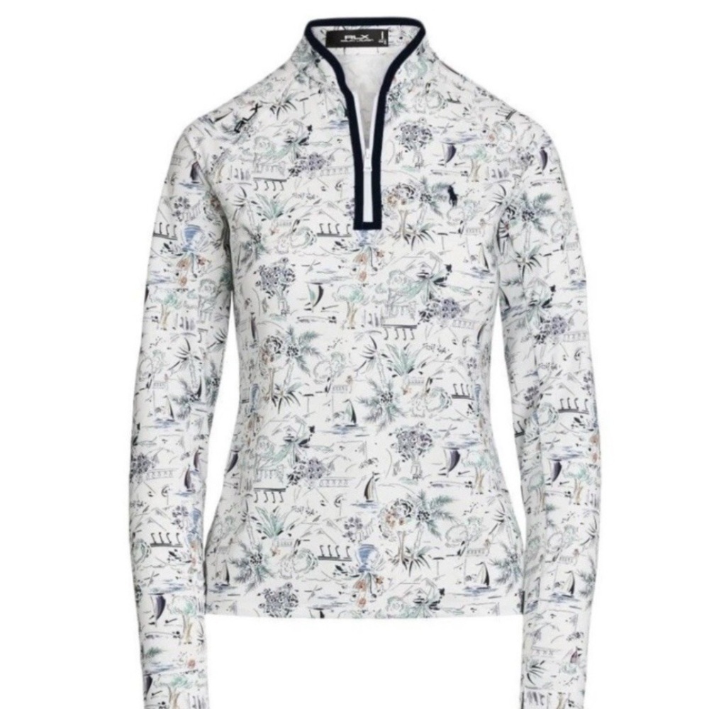 NWT RLX Ralph Lauren White and Navy Long Sleeve Top Size Small.
